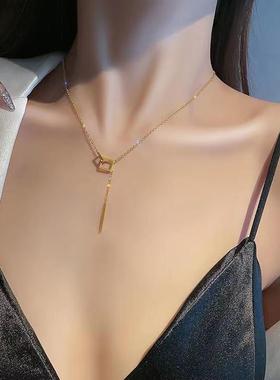 合金项链 简约百搭流苏方形双扣项链女饰品轻奢时尚气质锁骨链