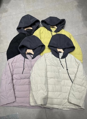 8157欢喜加厚羽绒拼接连肩袖长袖极简风连帽可卸假两件外套