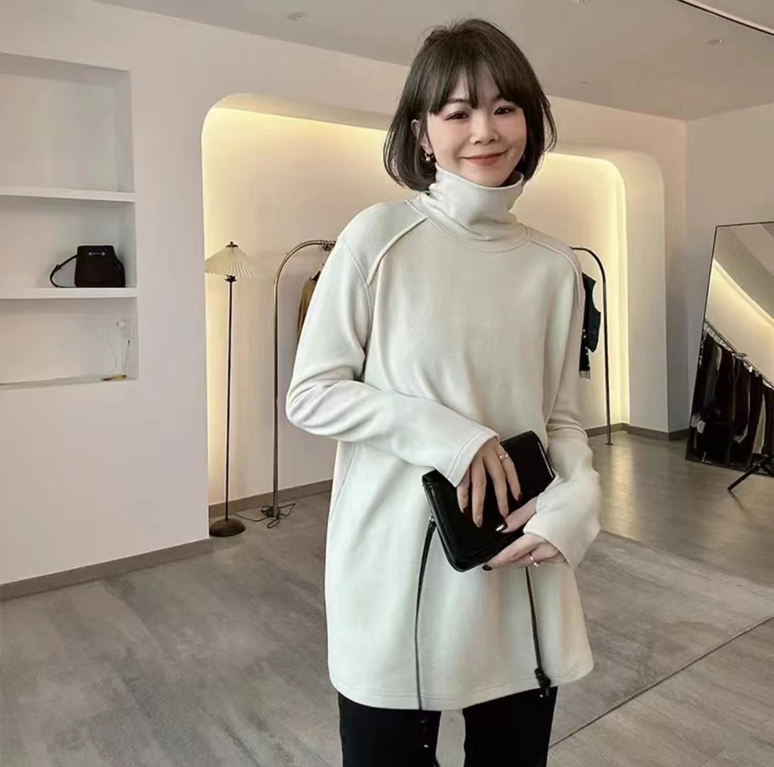 8091木木秋冬高领毛加厚韩版纯色保暖宽松网红针织时尚打底卫衣T