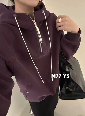 F5001秋冬半拉链纯色加厚加绒宽松带帽休闲时尚显瘦连帽套头卫衣