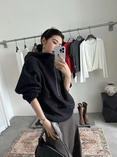 1870连帽免烫套头款 ins藏青半拉链卫衣 保暖纯色秋冬卫衣打底绒衫