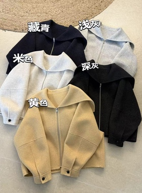 86013高韩系海军领羊绒双面毛呢大衣秋冬减龄宽松显瘦高级感外套