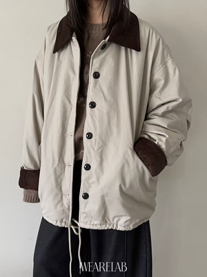 2518加绒加厚wearelab 冬季韩系拼接领中长款保暖显瘦棉服外套