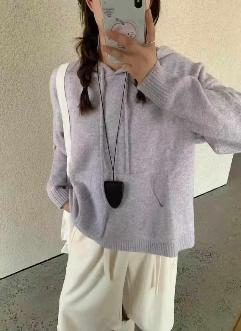 085加厚yc连帽毛衣秋冬季纯色半高领套头百搭毛衣针织衫上衣