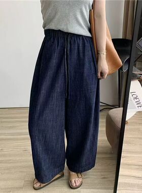86320妮妮新款阔腿九分抽绳牛仔裤春季韩版显瘦外穿休闲裤