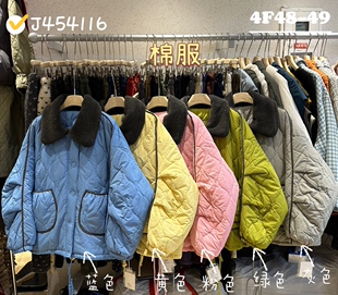 454116加厚we立领宽松冬季时尚百搭女士休闲中长款亮色棉服外