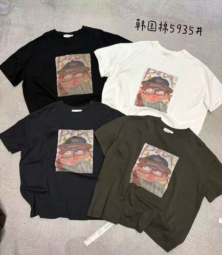 5935韩国棉5G新款韩系宽松显瘦休闲百搭印花圆领短袖T恤