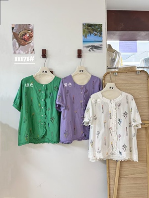 11171沐皙韩版简约衬衫女夏季宽松舒适纯棉卡通百搭休闲时尚衬衣
