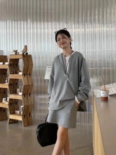 29060韩版 轻奢秋冬慵懒纯色简约网红宽松设计师休闲气质两件套装