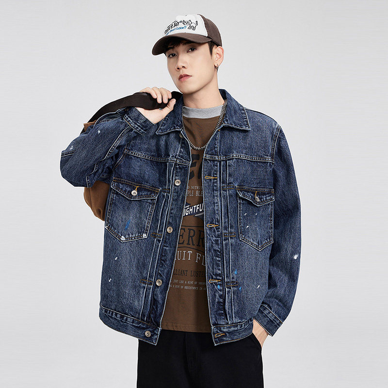 高端复古重磅油漆泼墨牛仔外套男士秋冬款美式休闲夹克男学生潮流,男装,夹克,淘宝优惠券,粉丝福利购,淘宝优惠卷