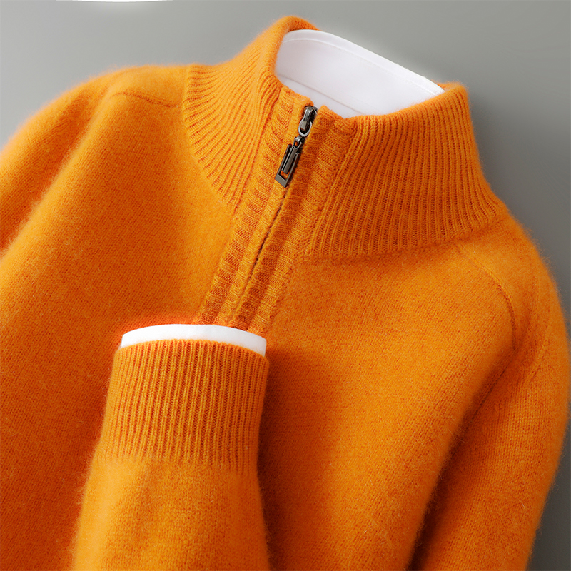 半高领拉链100%纯羊毛衫男加厚针织衫高端毛衣套头上衣保暖打底衫
