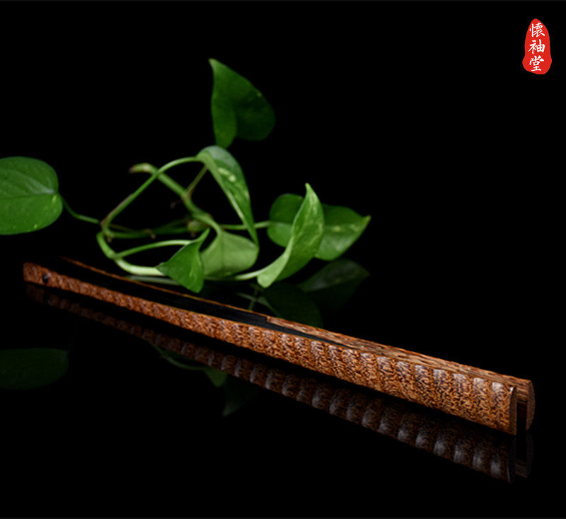 怀袖堂折扇 芝麻红棕竹 乌木扇骨 螺纹 错节型 95寸18方 文玩扇