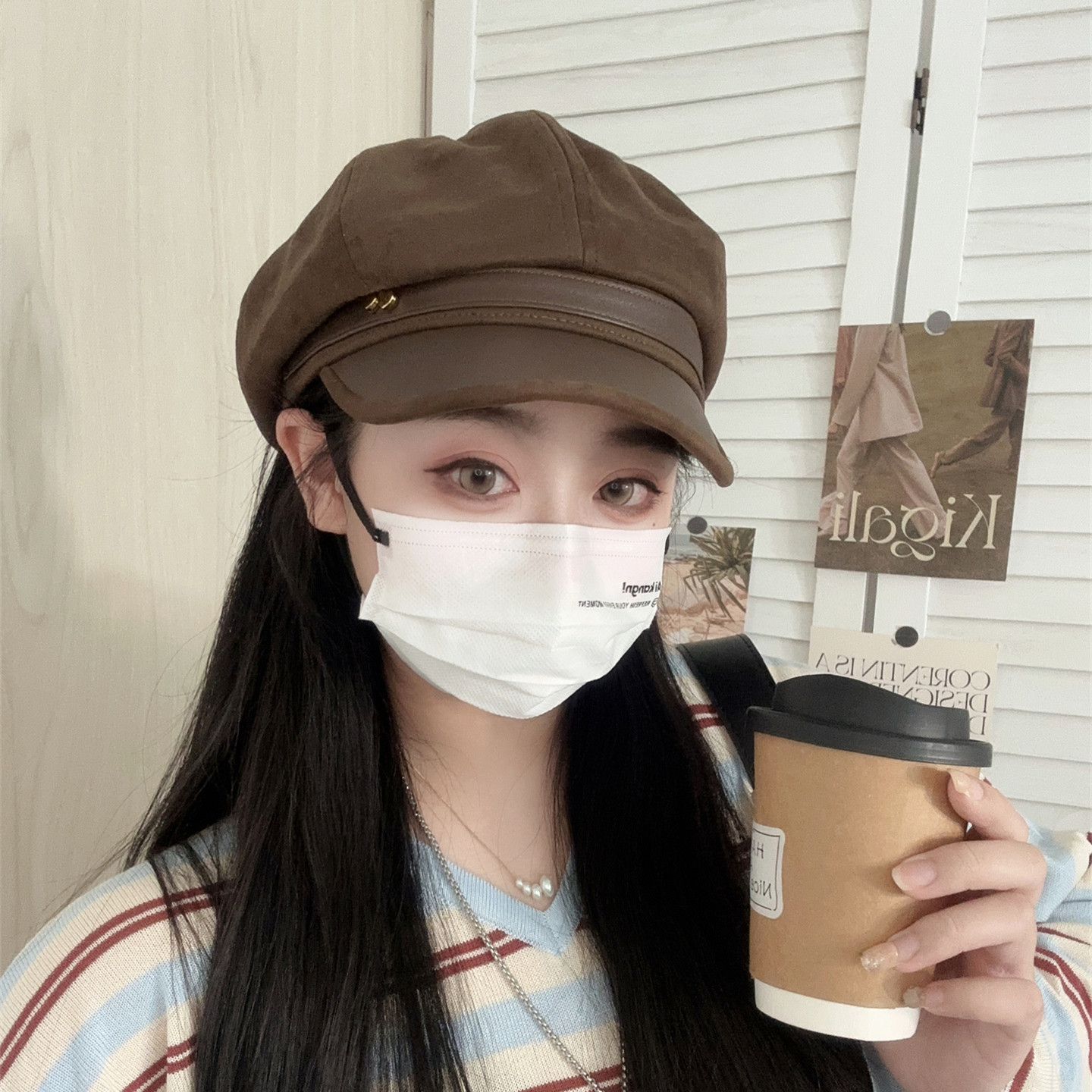 韩版复古英伦风鸭舌八角帽