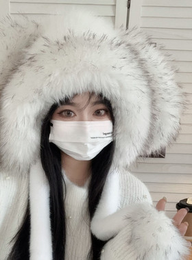 可爱毛绒帽子显脸小冬季加绒保暖