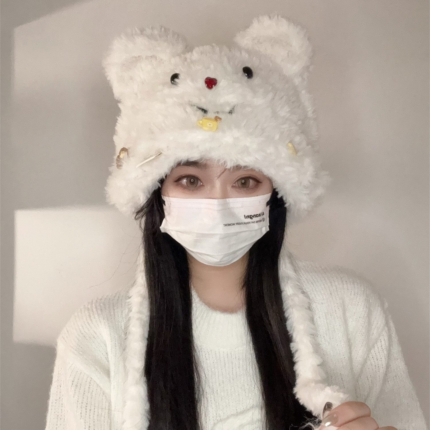 冬季可爱小熊保暖柔软毛绒帽自女