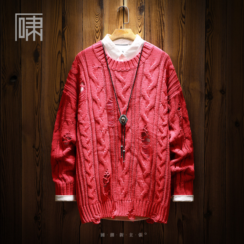 潮牌日系复古麻花毛衣