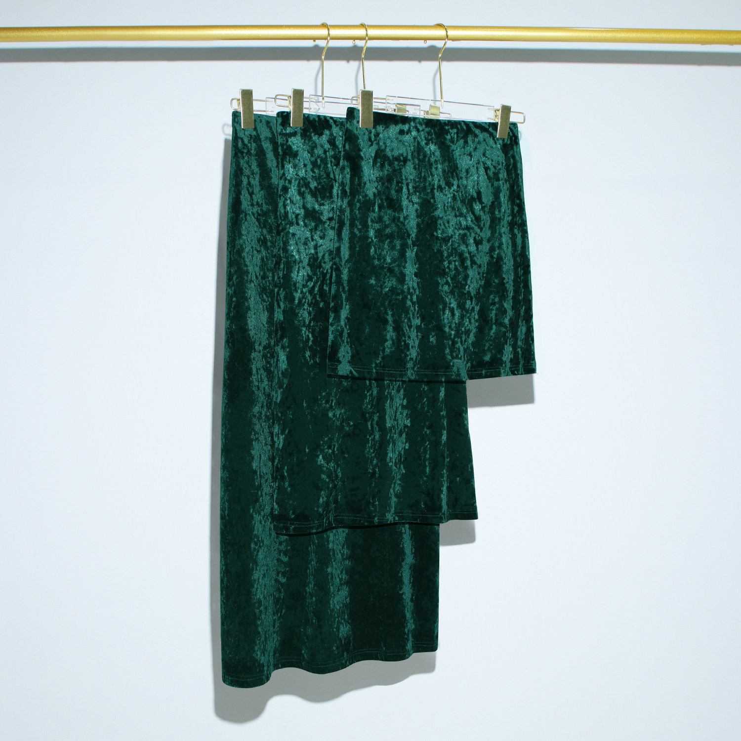 孔雀绿 高端春夏新款钻石绒国风高级感高腰中长款A字直筒半身裙女