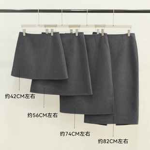 深灰色 双面呢羊毛裙100%羊毛加厚A版型直筒裙中长款简约保暖短裙