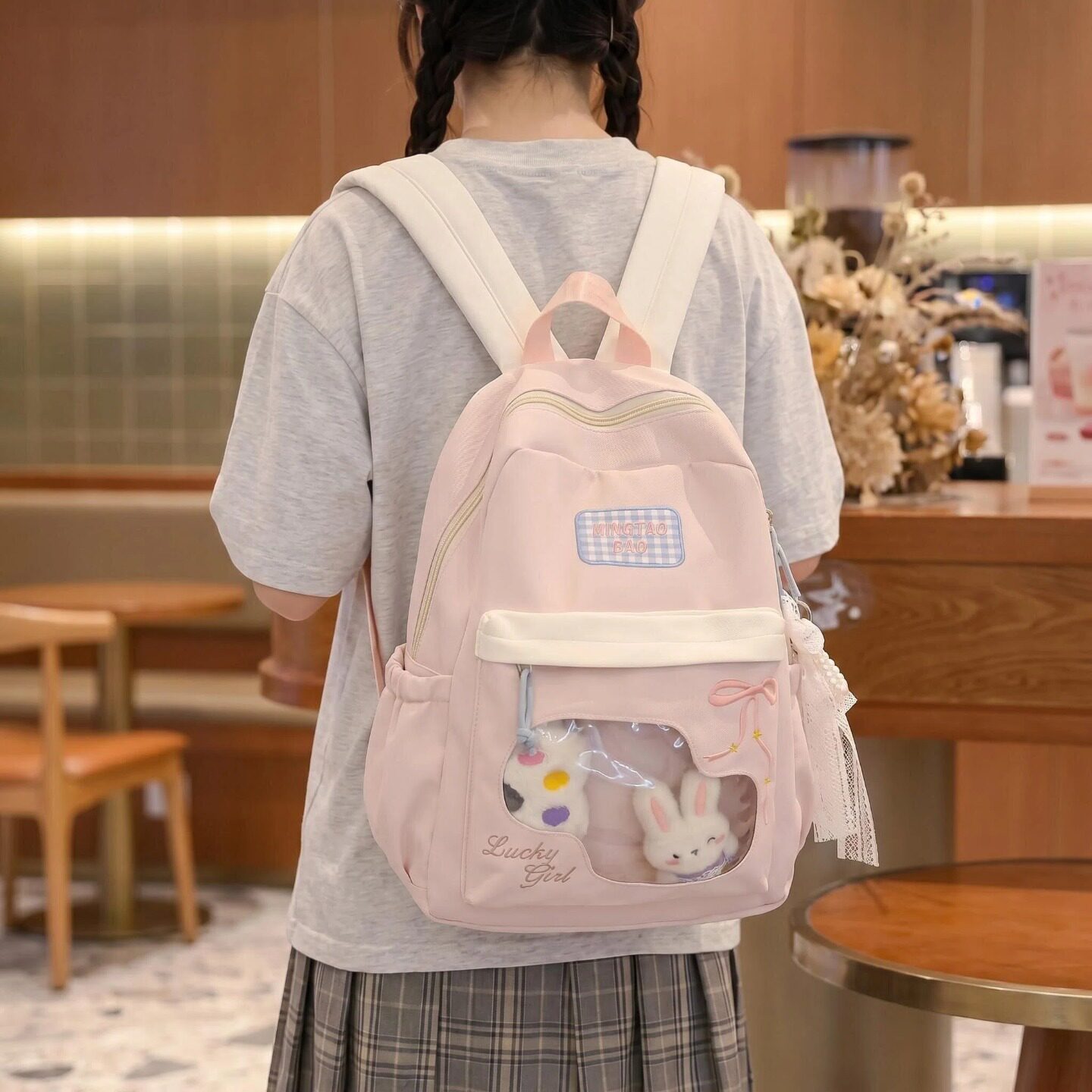 软妹书包女学生ins风可爱撞色痛包大容量双肩包少女心萌系背包