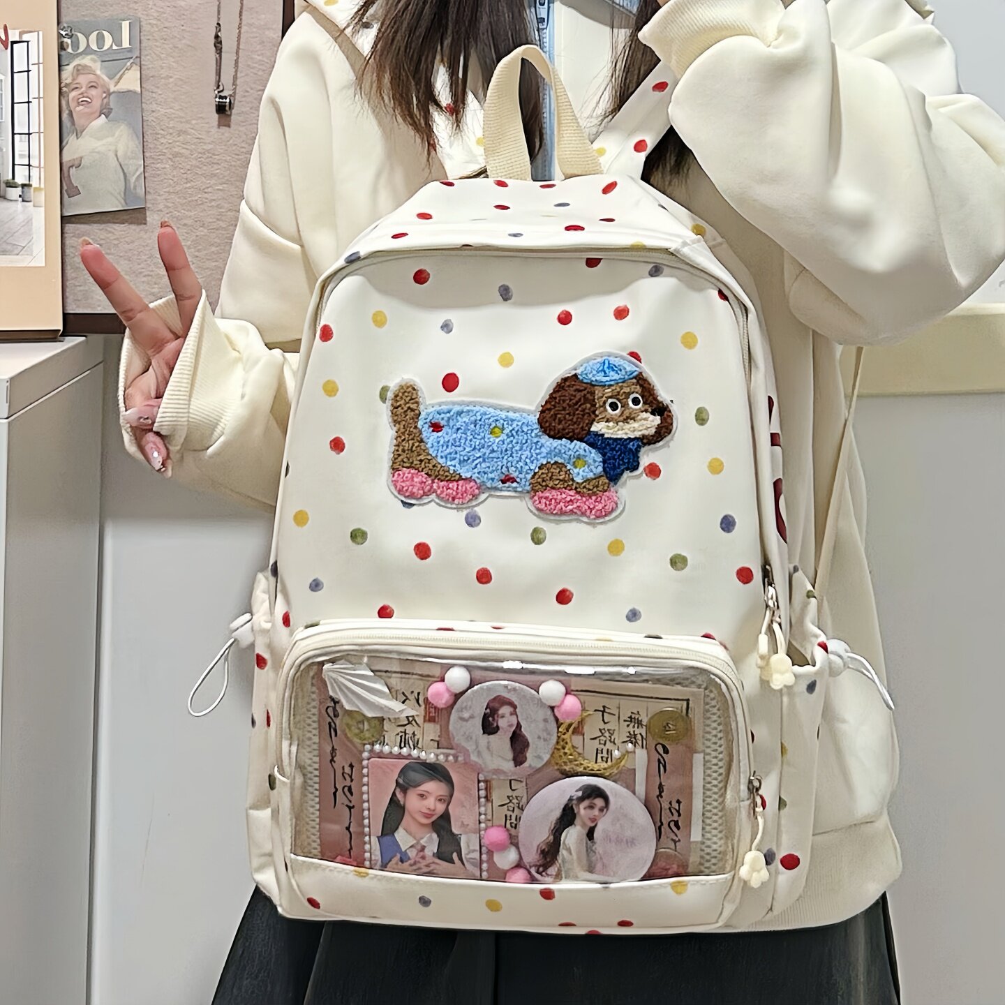 凡班日系ins书包女初中生高颜值小众冷门可爱小狗休闲时尚双肩包