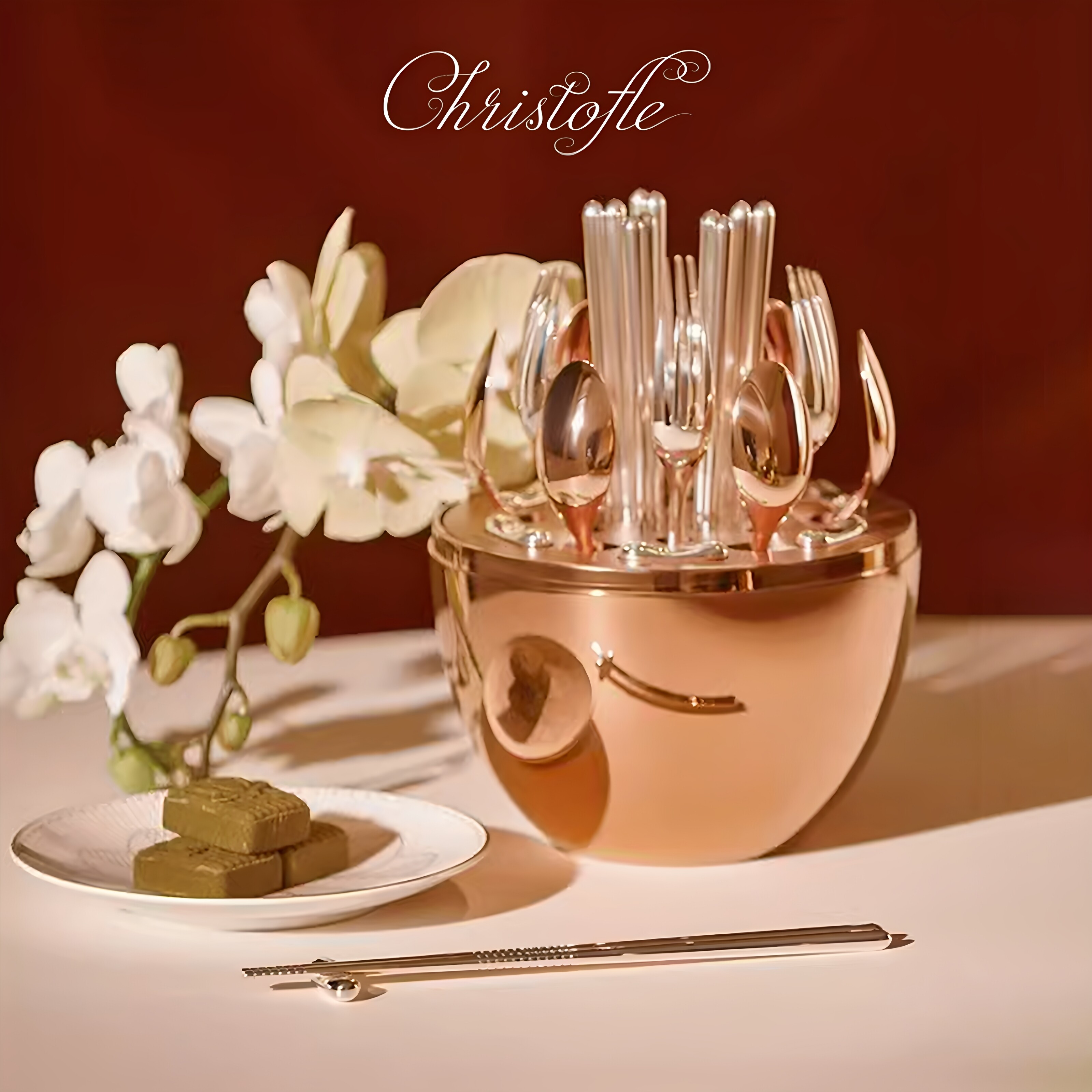 现货CHRISTOFLE MOOD昆庭正餐蛋镀银玫瑰金24件刀叉餐具礼品套装