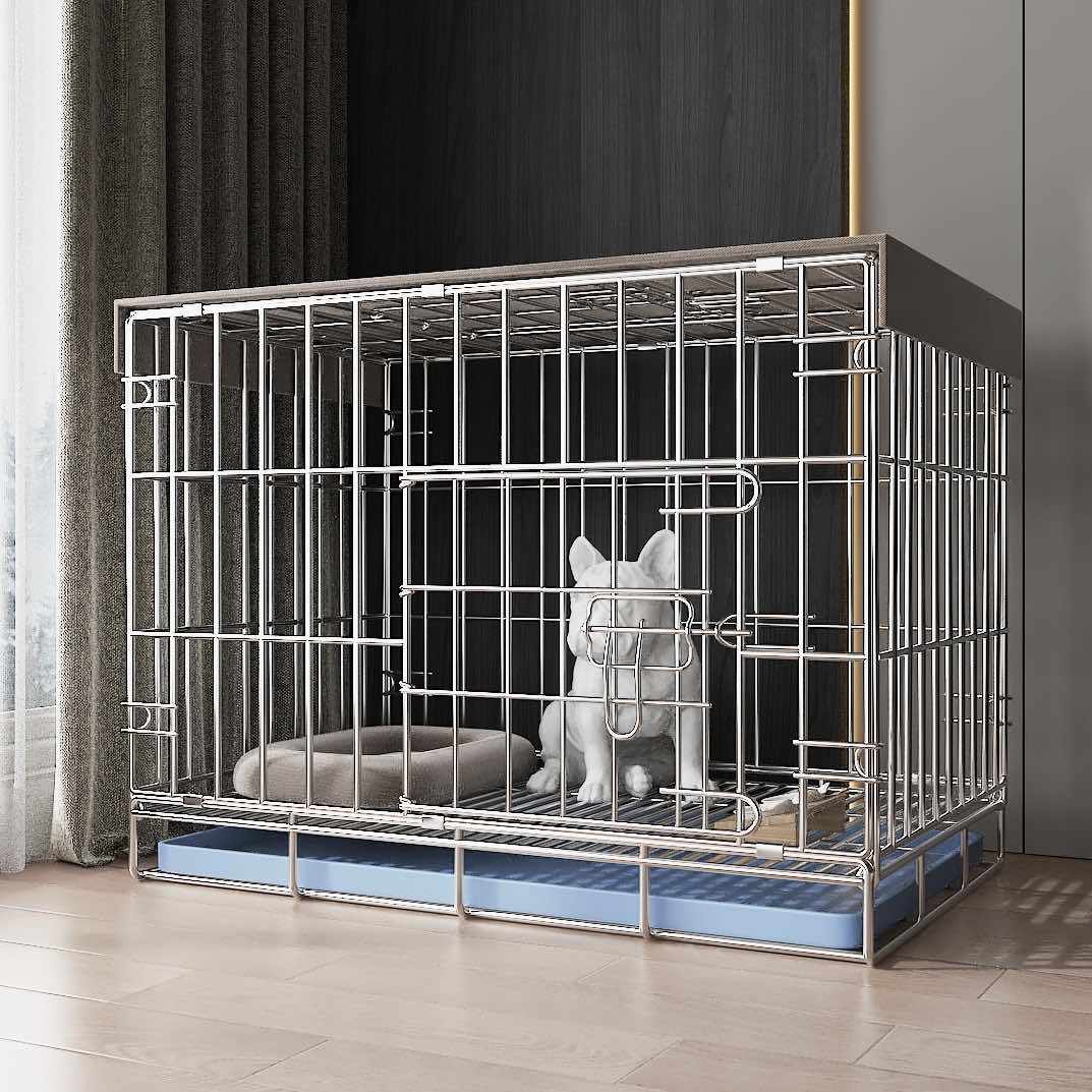 电镀狗笼子加粗加厚小型犬泰迪中型犬柯基柴犬带厕所分离猫笼兔笼