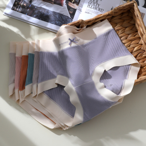 60支莫代尔内裤女抗菌条纹中低腰三角裤无痕布丁裸感面膜裤蝴蝶结