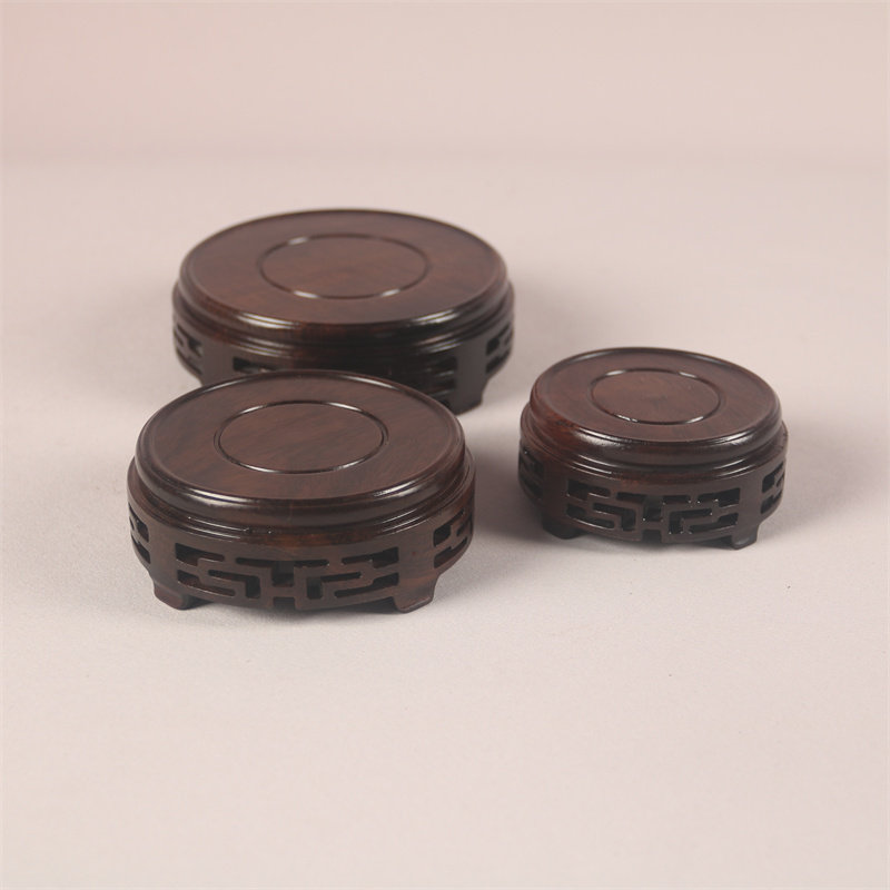 黑檀鸡翅木圆形实木花瓶盆景茶壶玉石佛像瓷器香炉摆件底座木雕