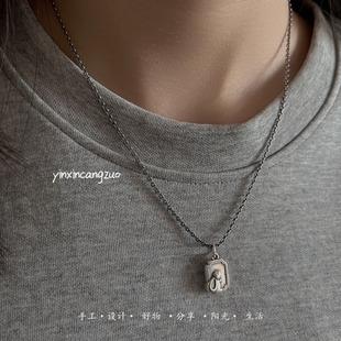 「玉兔呈祥」原创做旧国风足银兔年吉祥物纯银项链男女节日礼物