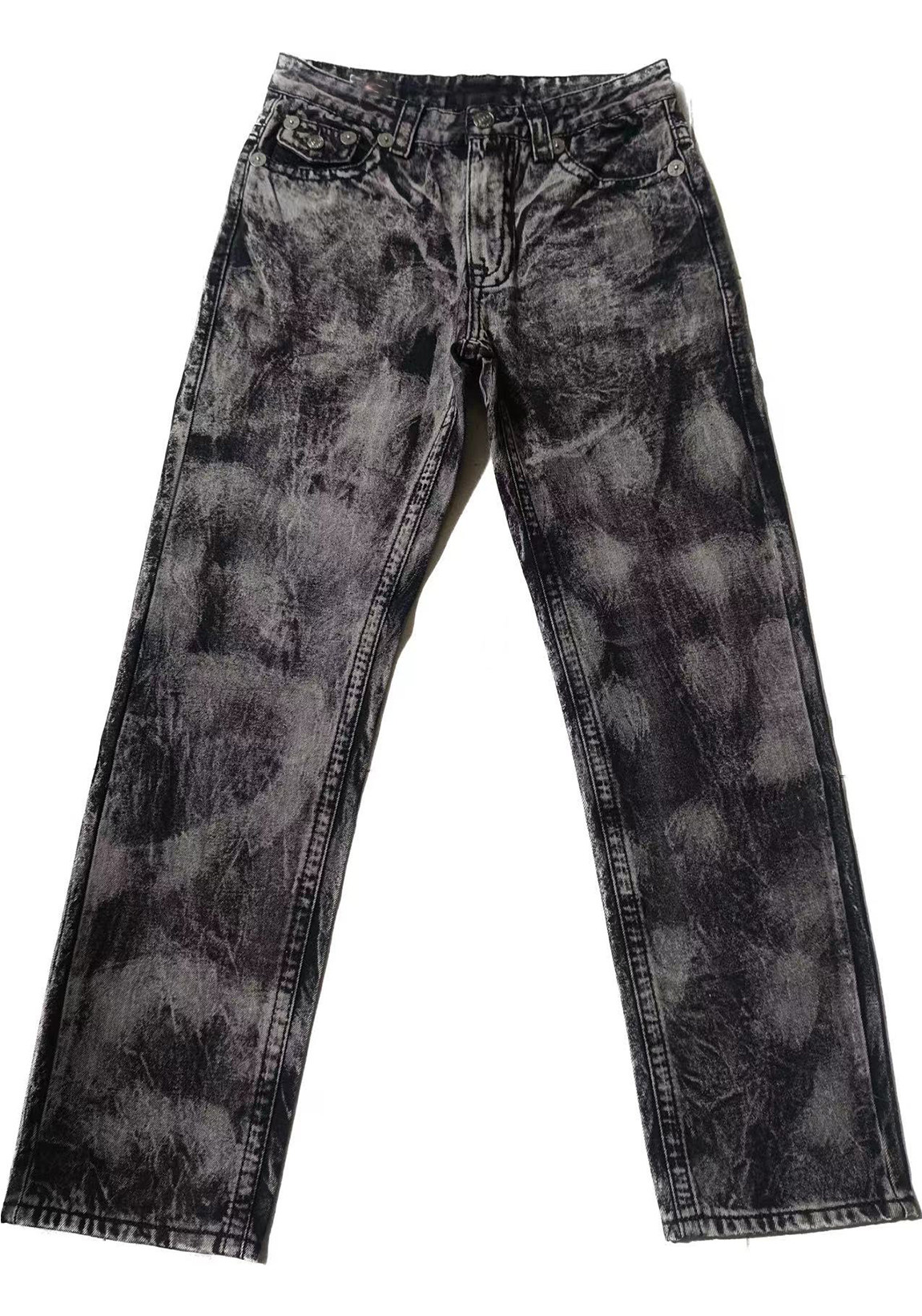 thumbnail for American fashion brand religious jeans, men's big Buddha, large size, white thick line, loose straight Maitreya Buddha casual pants