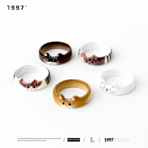 可爱珐琅滴釉猫咪戒指小众设计少女心百搭卡通童趣动物指环送闺蜜