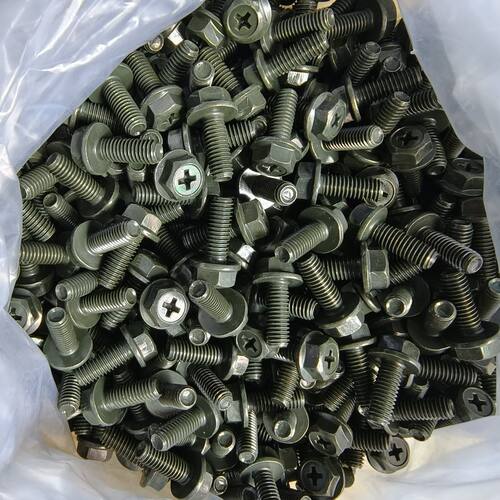 M6*16十字槽外六角法兰军绿螺丝电动车防锈螺栓螺帽螺母两用螺丝