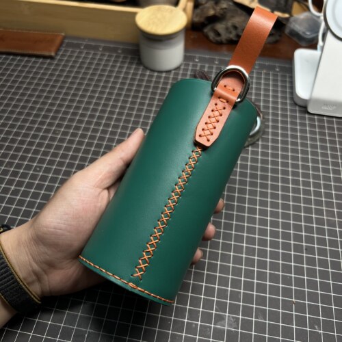 手工定制头层牛皮杯套钛杯玻璃杯植鞣革提手杯套适用飞剑天沏思宝