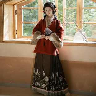 吾欣怡原创[冬日晏]明制直领短袄冬季保暖毛呢对穿交日常汉服套装