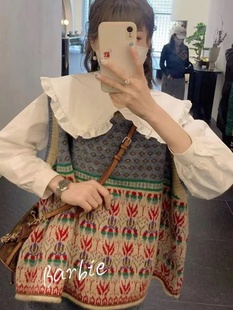 套头毛衣温柔甜美外搭上衣 原宿风马甲针织背心女慵懒宽松圆领无袖