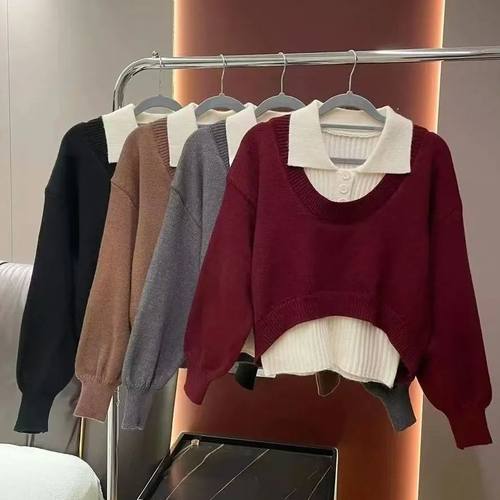 2025早秋新套装韩系穿搭学院风两件套针织衫polo领上衣毛衣慵懒风