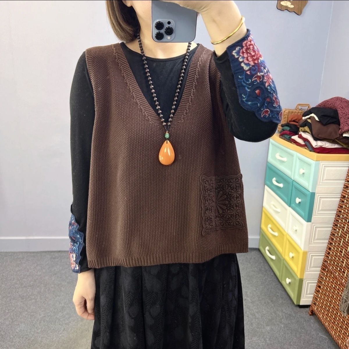 针织女款马甲紫色女士背心原创女式上衣休闲坎肩叠穿毛衣毛线马夹