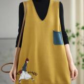 百搭卡通马甲背心裙中长针织打底毛衣 春秋季 女装 新款 宽松时尚 大码