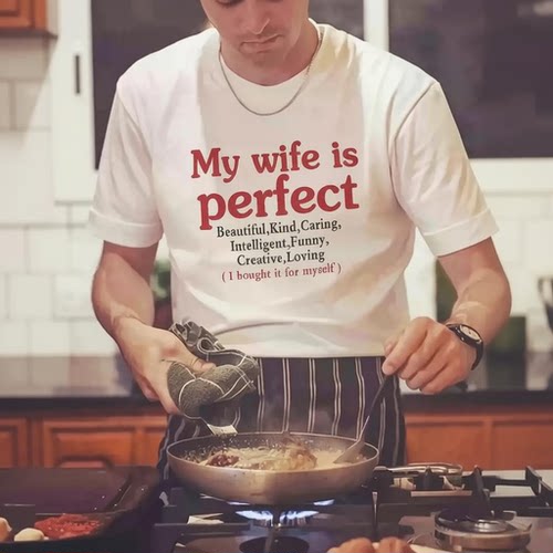 新款My wife is perfect夏季ins风落肩款260克重磅短袖t恤男女