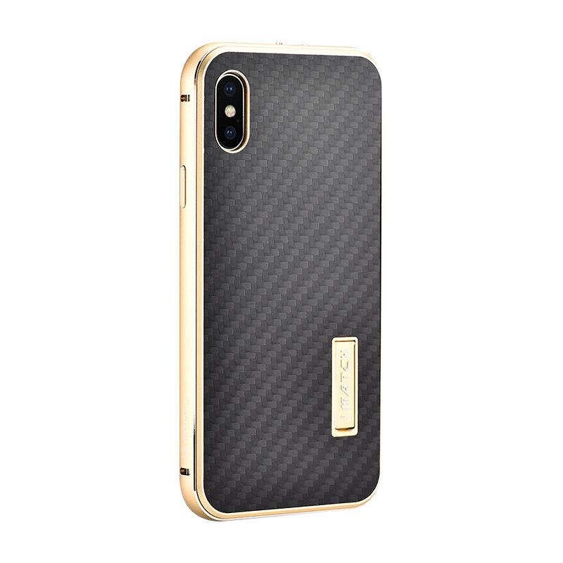 iMatch Luxury Aluminum Metal Bumper Carbon Fiber Back Cover Case for Apple iPhone X