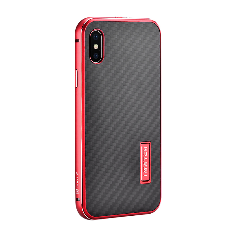 iMatch Luxury Aluminum Metal Bumper Carbon Fiber Back Cover Case for Apple iPhone X