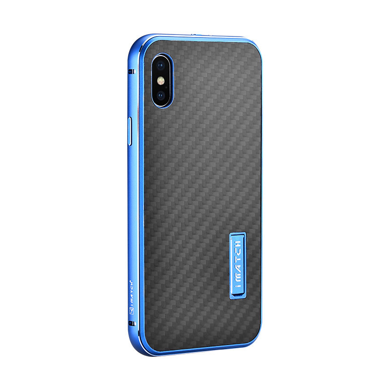 iMatch Luxury Aluminum Metal Bumper Carbon Fiber Back Cover Case for Apple iPhone X