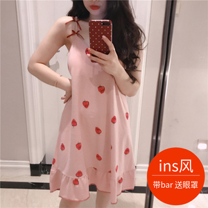 睡裙女夏天性感少女吊带纯棉带胸垫bra内衣睡衣夏天可爱清新学生