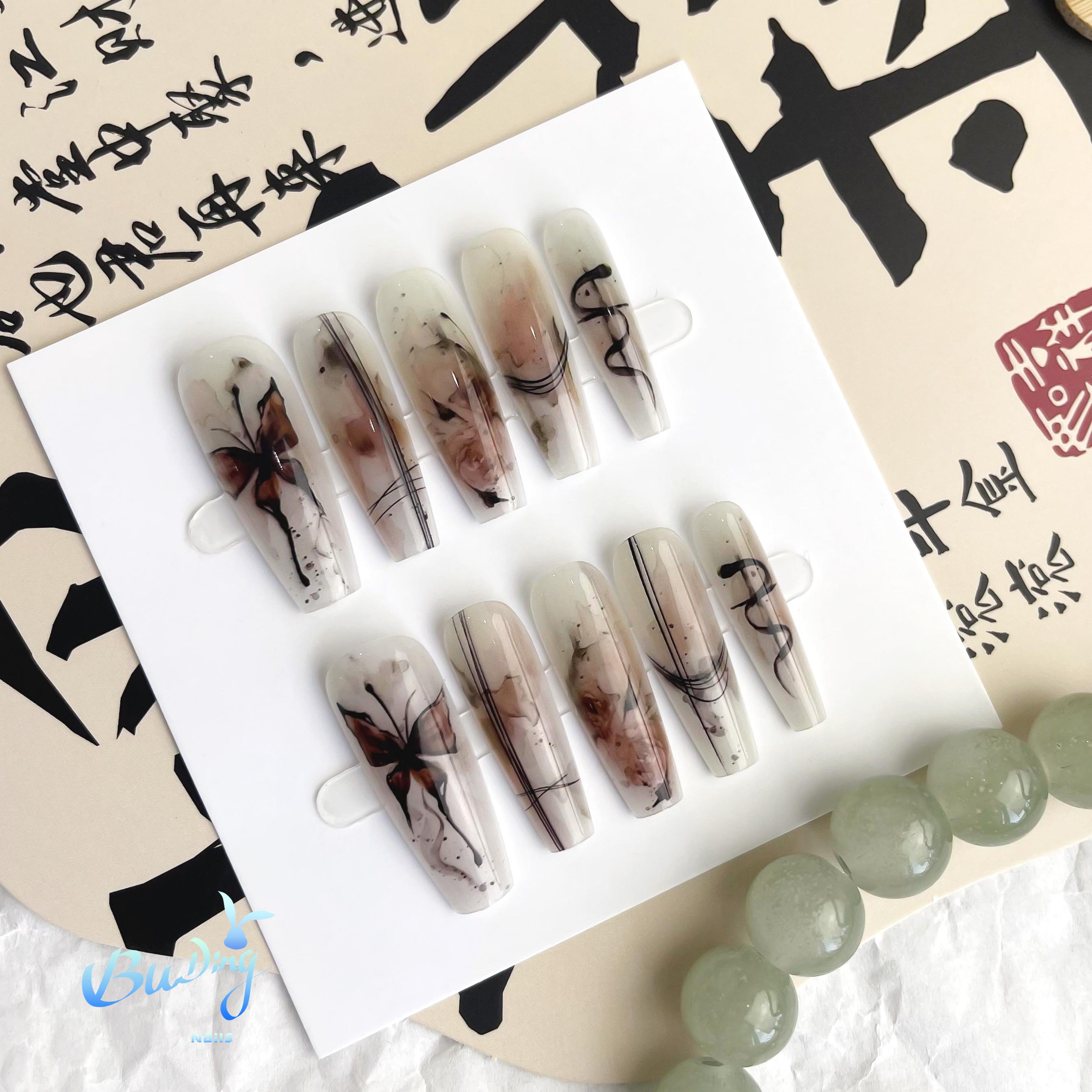 秋冬新中式国风渐变蝴蝶美甲