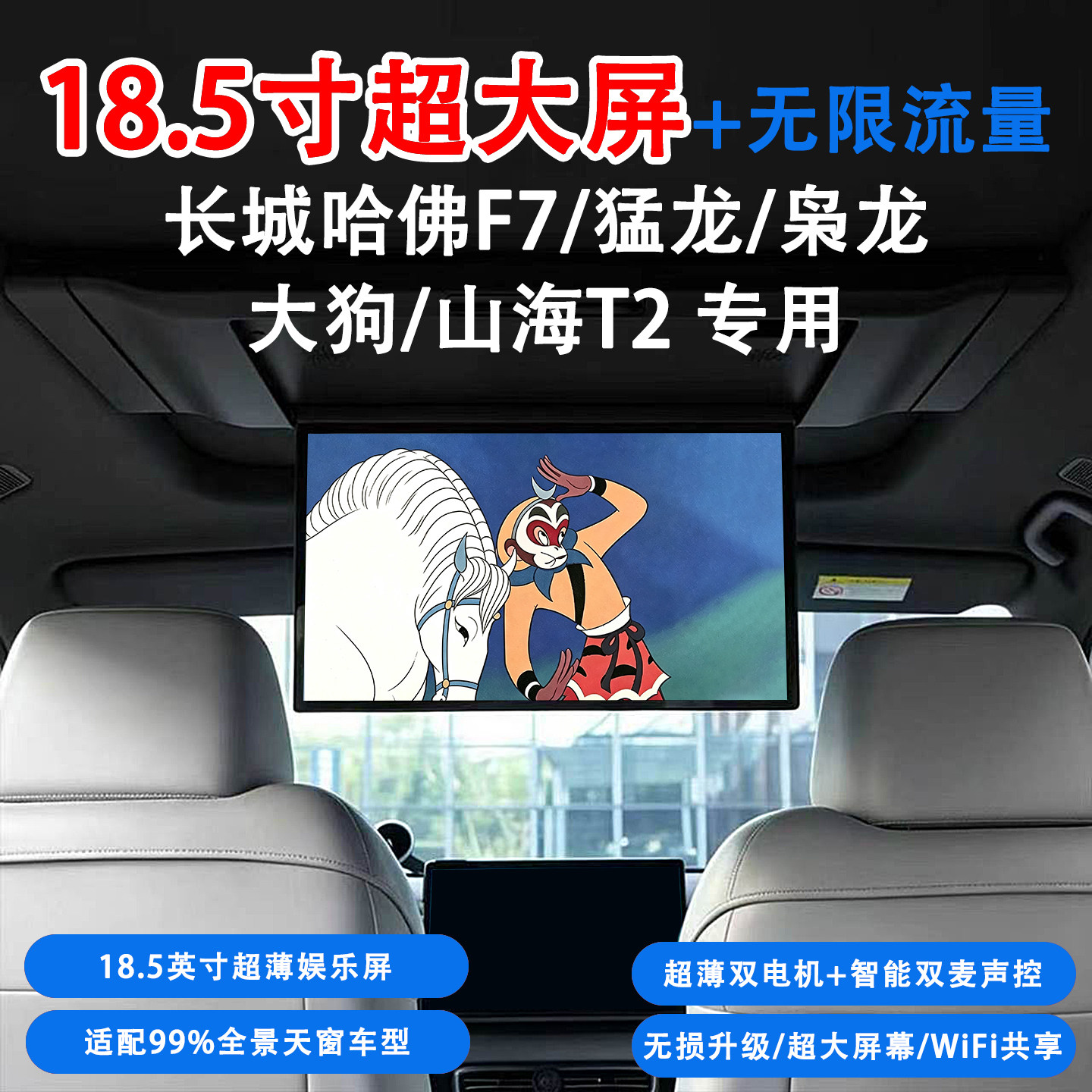 适用长城哈佛F7大狗猛龙车载电视全景天窗娱乐屏18.5寸超大屏吸顶