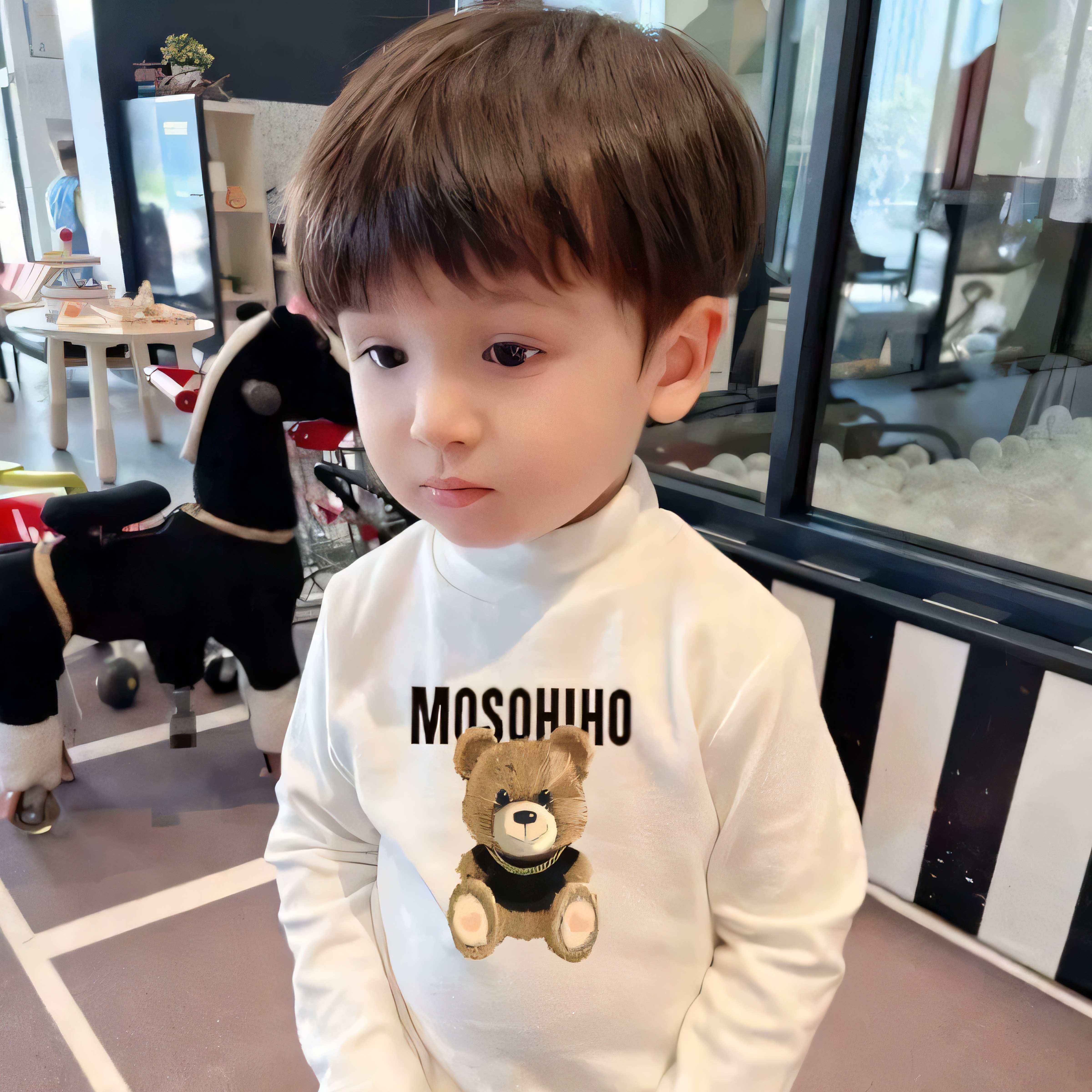 儿童冬季长袖德绒打底衫上衣T恤男童半高领卡通冬加绒男女童保暖