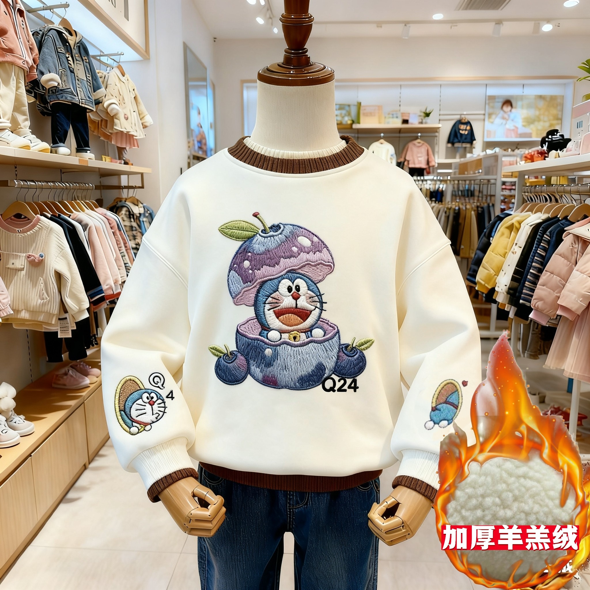 秋冬加厚羊羔绒卡通女卫衣
