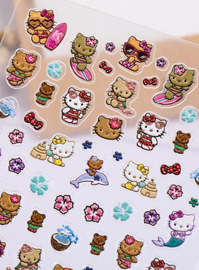 美甲贴纸5D立体浮雕款沙滩猫YL指甲贴饰品hellokitty黑皮KT猫可爱