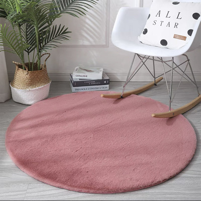 仿兔毛圆形地毯客厅茶几卧室床边吊篮电脑椅垫少女网红地毯拍照直
