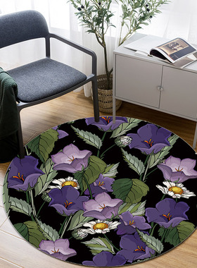 紫色花圆形皮革地垫可擦洗免洗PVC防水防油防滑儿童学习椅转椅垫